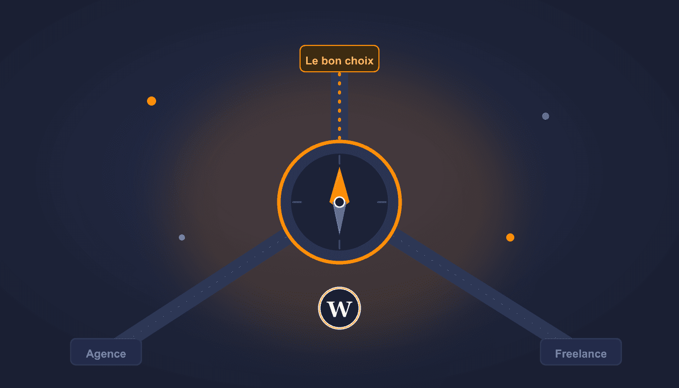 Consultant WordPress : une boussole indique le bon choix entre agence et freelance