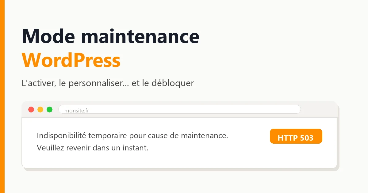 Mode maintenance WordPress : fenêtre de navigateur affichant le message d'indisponibilité temporaire
