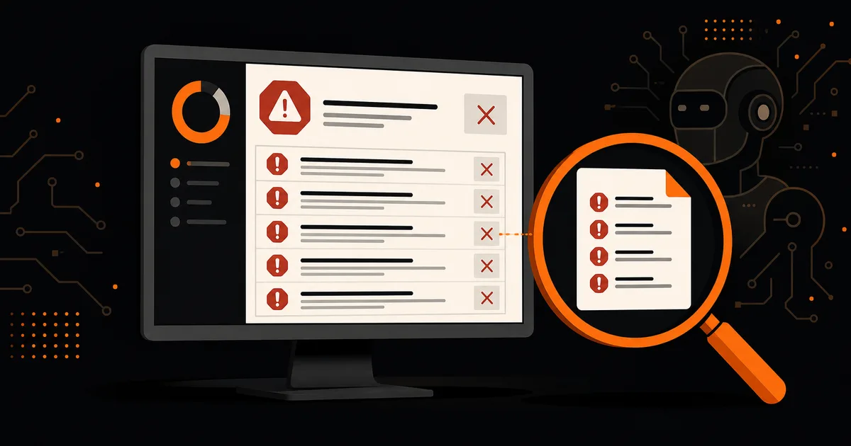 Faux audit WordPress généré par IA avec cinq alertes répétées