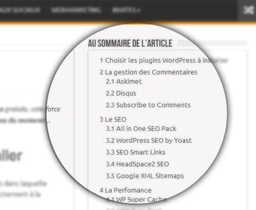 Table des Matières & Sommaire WordPress