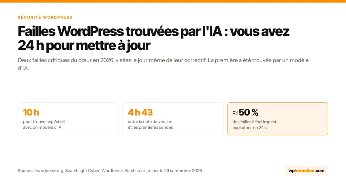 Failles WordPress trouvées par l'IA : délais mesurés entre le correctif et les premières attaques en 2026