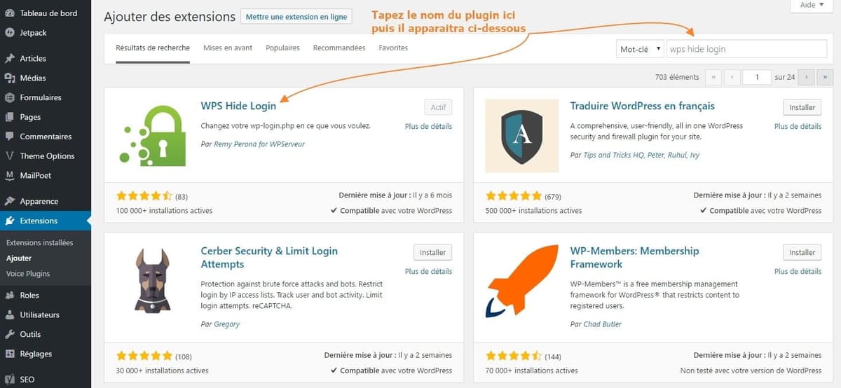 2 chercher comment installer un plugin WordPress