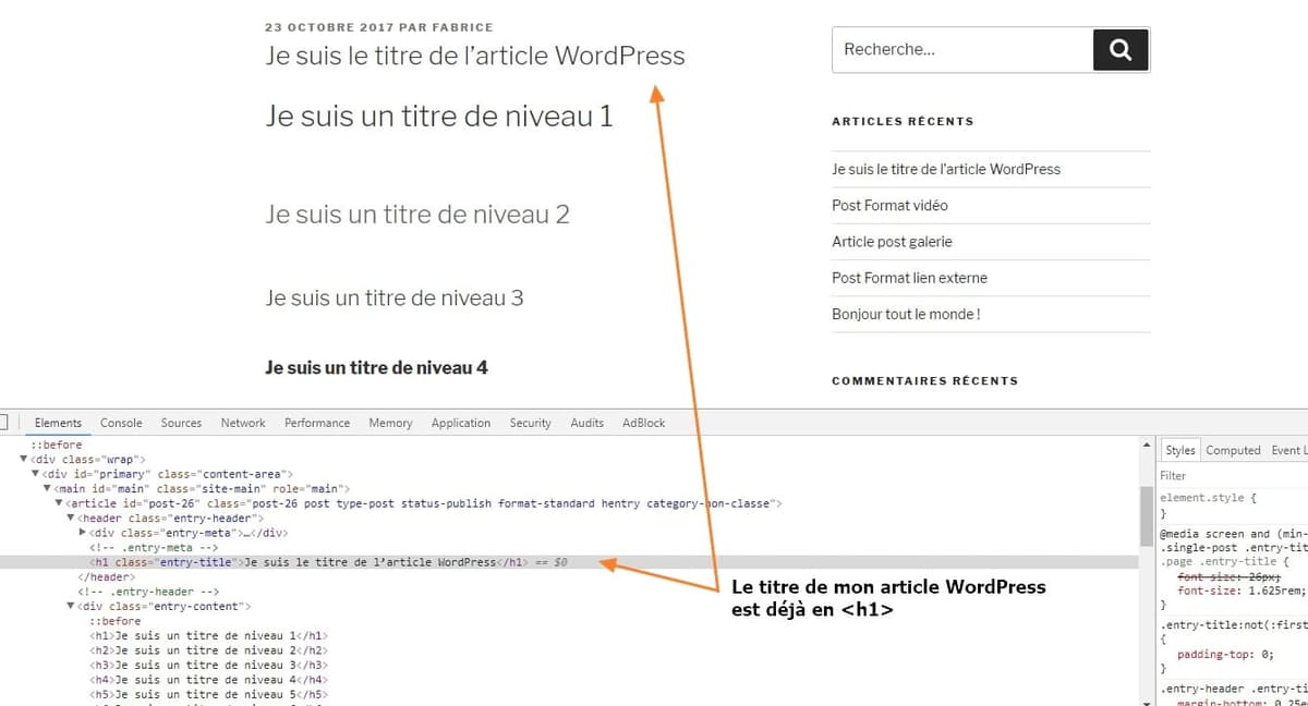 titre de niveau 1 WordPress article