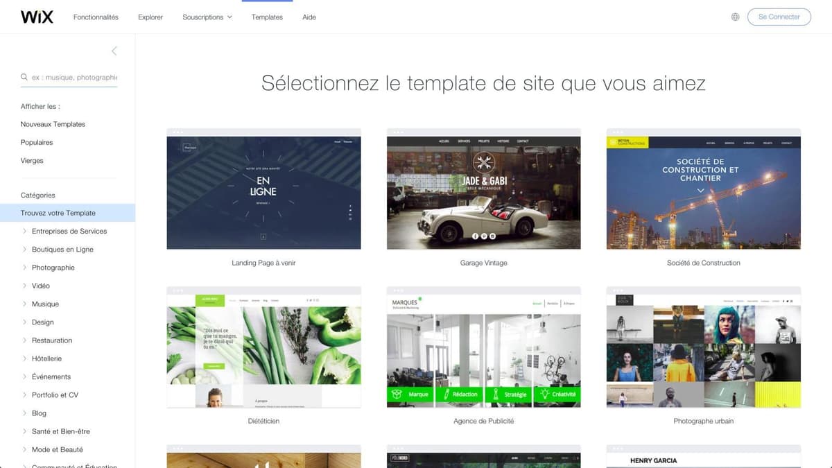Wix vs WordPress - templates Wix
