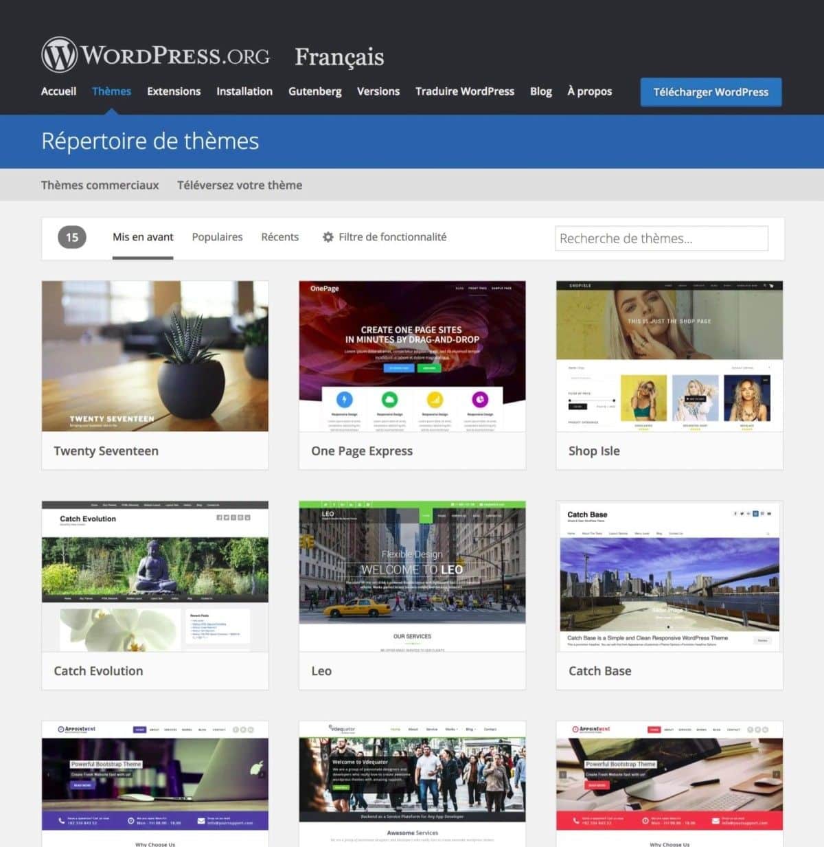 Wix vs WordPress - themes WP