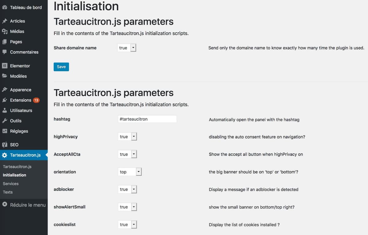 initialisation tartecitron.js