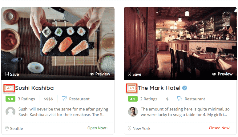 Exemple de contenu sponsorisé ListingPro pour un site annuaire