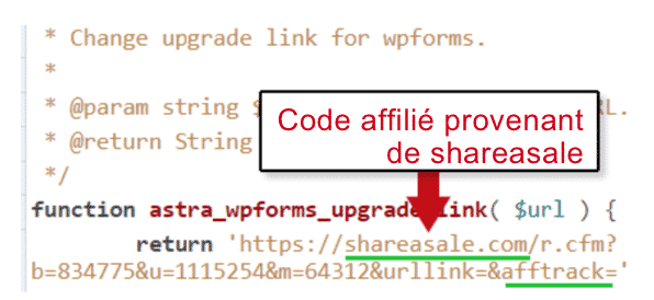 Astra wpformation code affilié