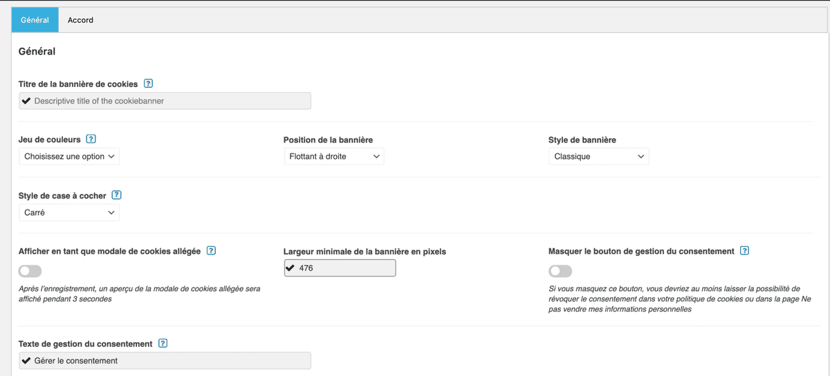 Menu Général Cookies