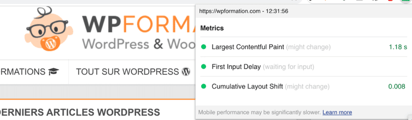 chrome extension core web vitals