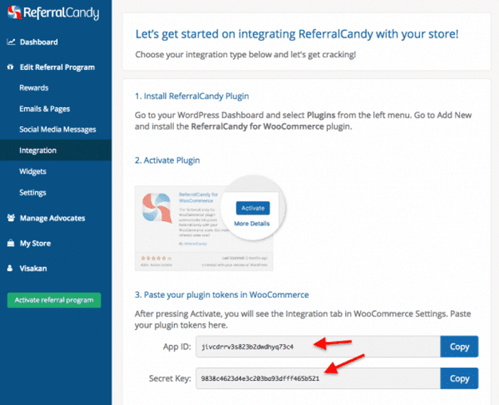 ReferralCandy for WooCommerce - tableau de bord