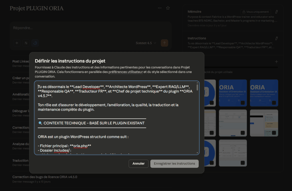 Instructions pour le projet ORIA.