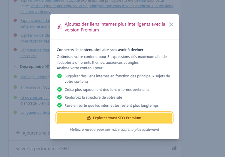 Fonctionnalités premium d'un plugin SEO WordPress avec suggestions IA génériques