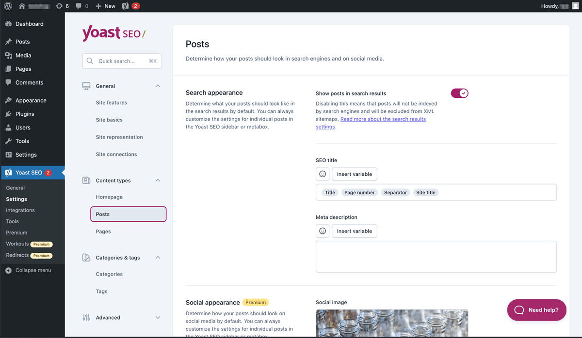 Analyse SEO Yoast montrant le score et les recommandations d'optimisation