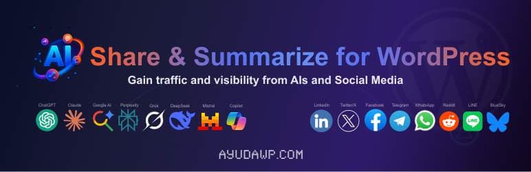AI Share & Summarize - plugin WordPress de Fernando Tellado pour boutons de partage vers 11 IA
