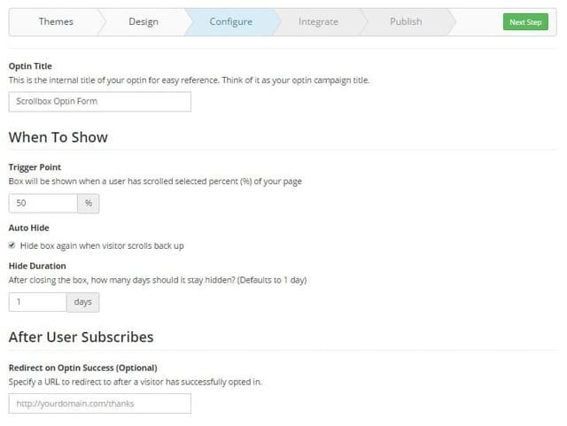 configuration du formulaire 