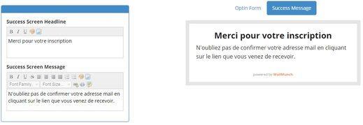 message de confirmation d'inscription