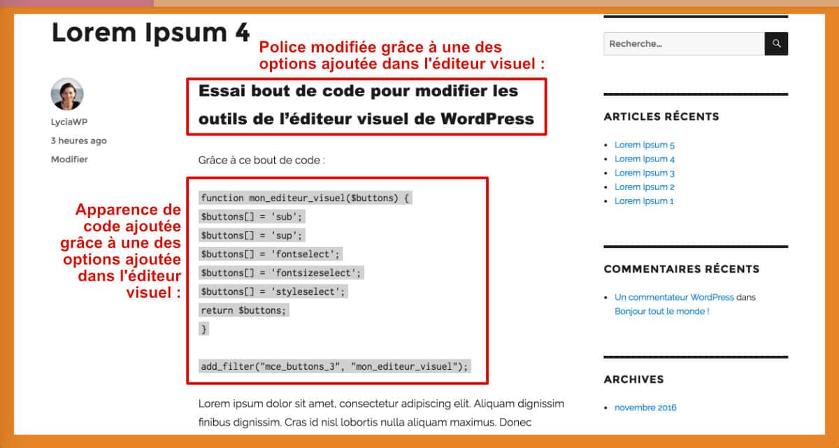 Editeur Visuel de WP modifié - Côté Visiteur