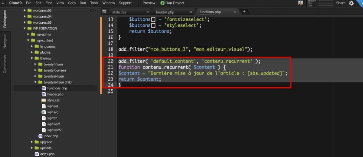 Contenu récurrent ajouté - Code PHP