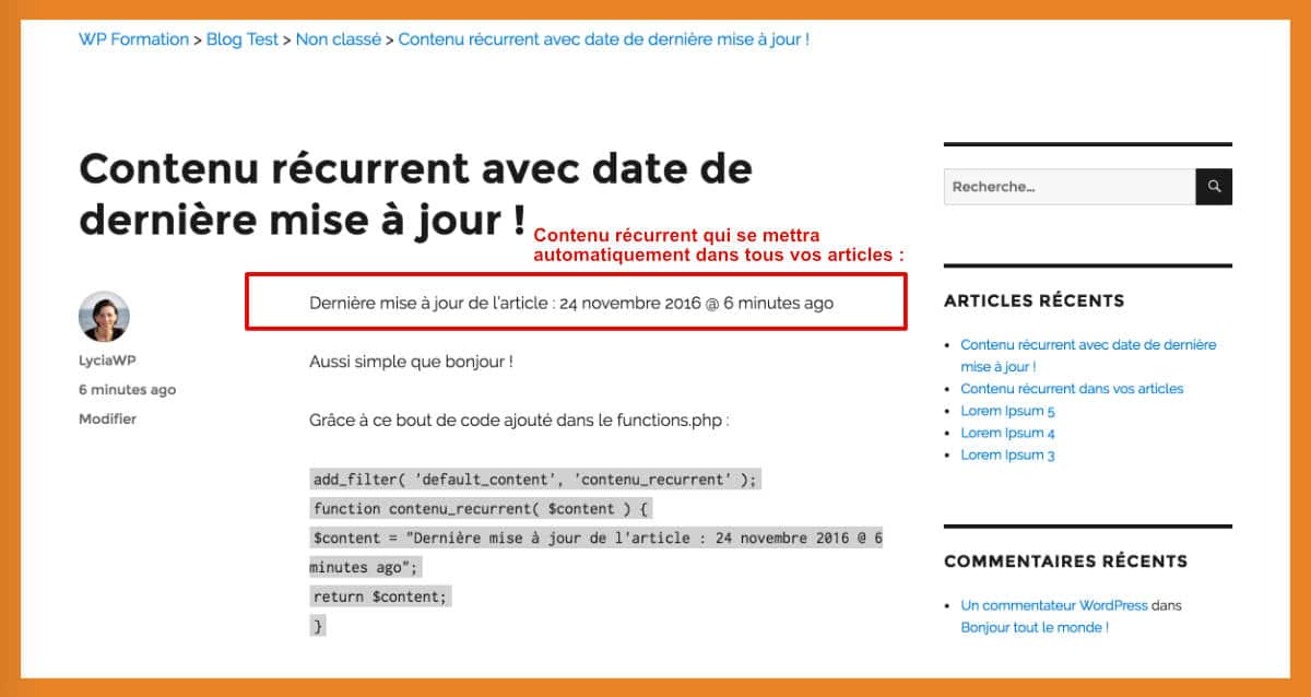 Contenu récurrent ajouté - Côté visiteur