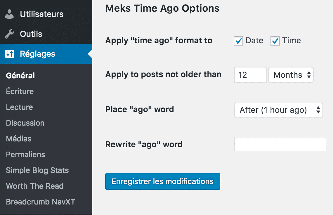 Options de Meks Time Ago