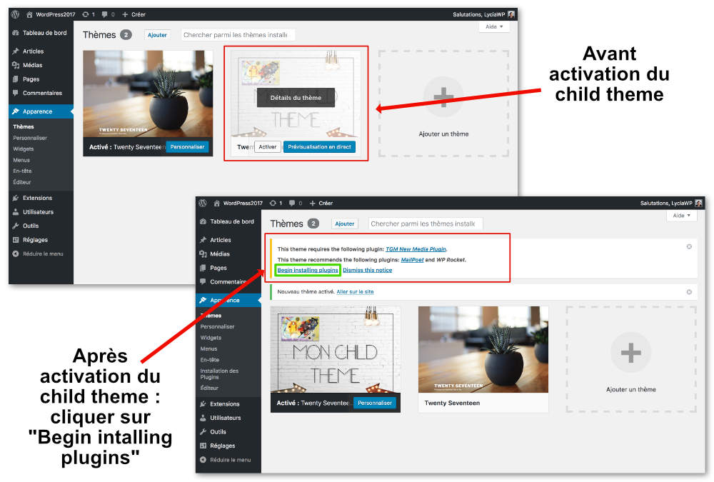 Activation du Child Theme
