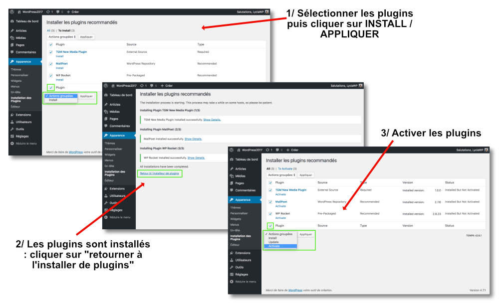 Commencer l'installation et l'activation avec TGMPA
