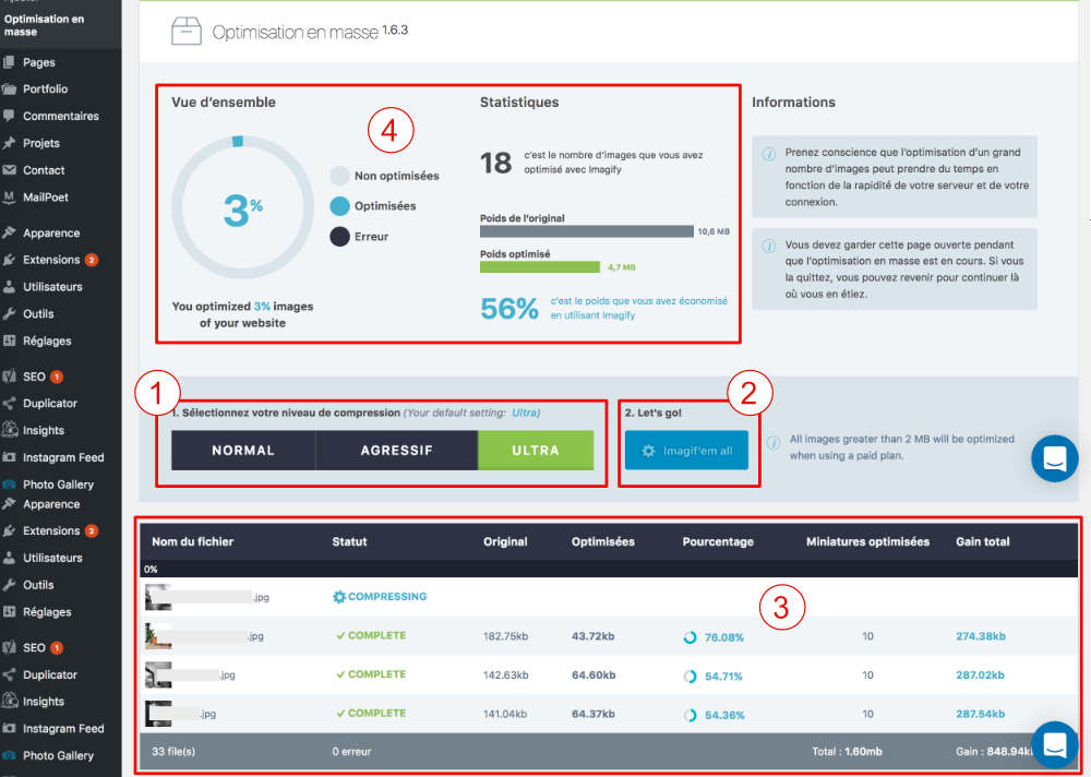 Imagify - optimisation en masse