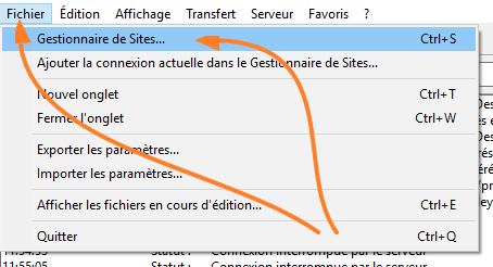 FileZilla — saisie des identifiants FTP dans la barre de connexion rapide