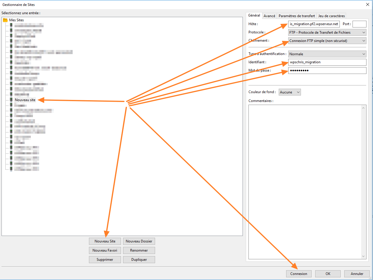 FileZilla — interface affichant les fichiers locaux et distants côte à côte