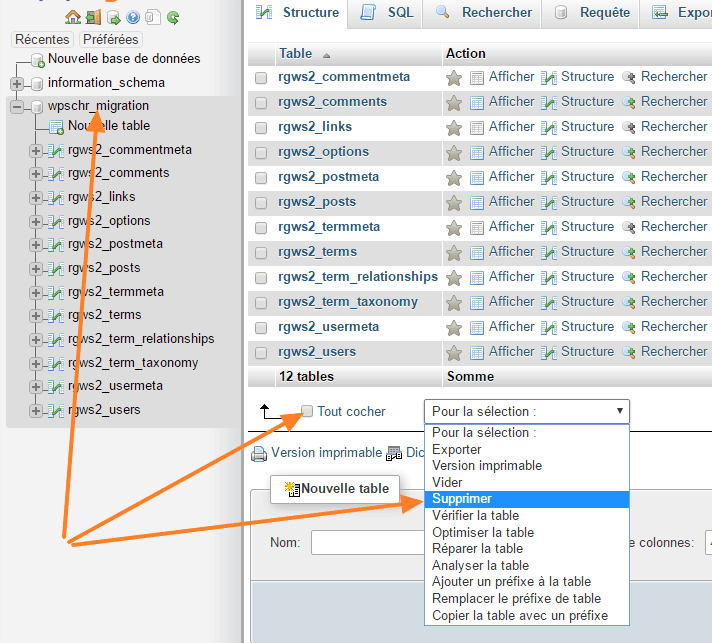 PhpMyAdmin — suppression des tables existantes avant importation du fichier SQL