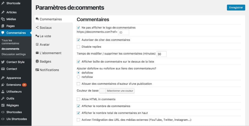 de:comments settings