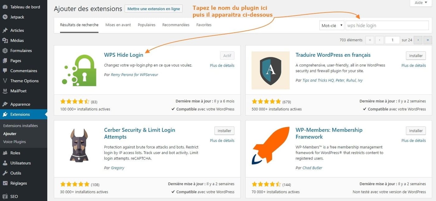 2 chercher comment installer un plugin WordPress