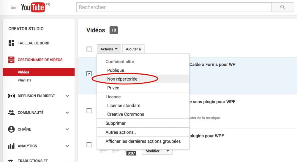 Video YouTube non repertoriée pour support WordPress