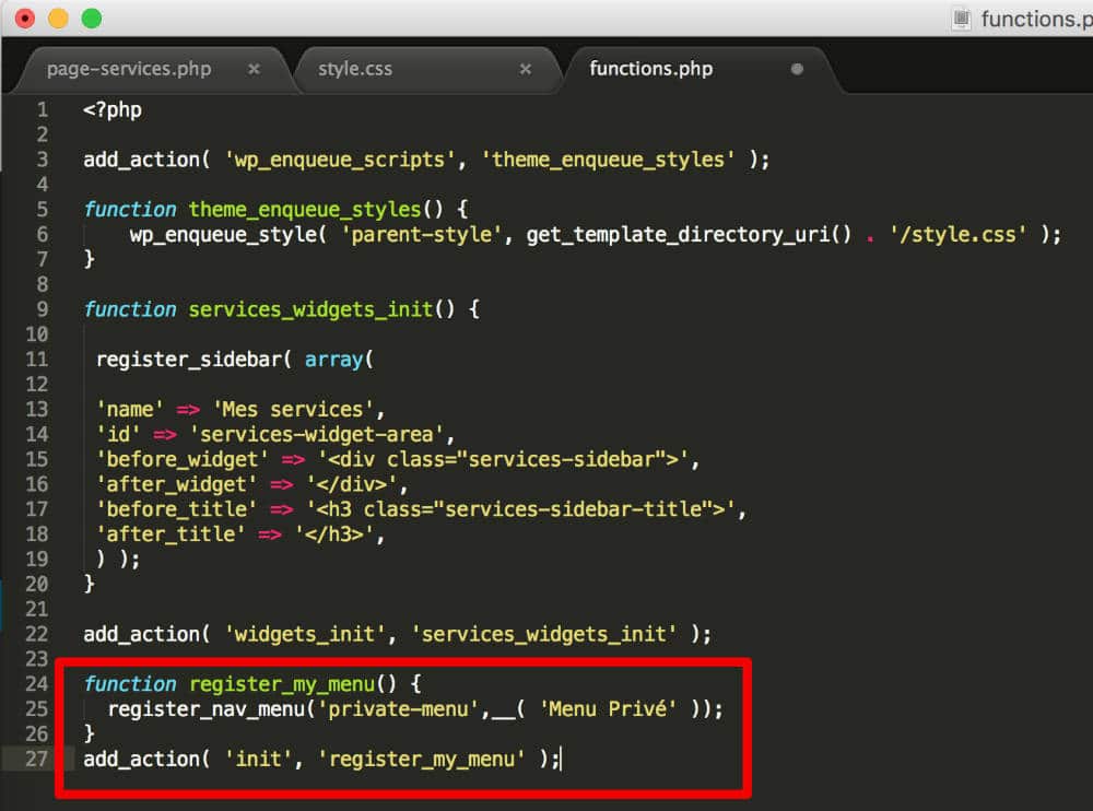 Enregistrer le nouveau menu