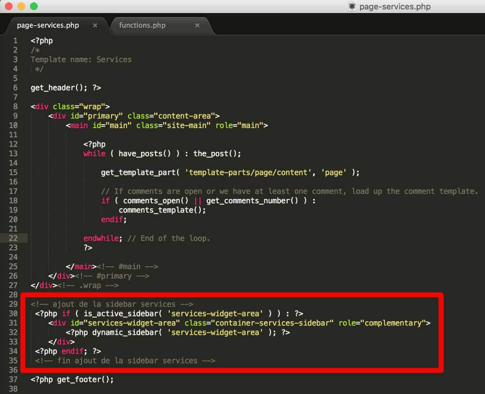 Faire apparaitre la nouvelle sidebar