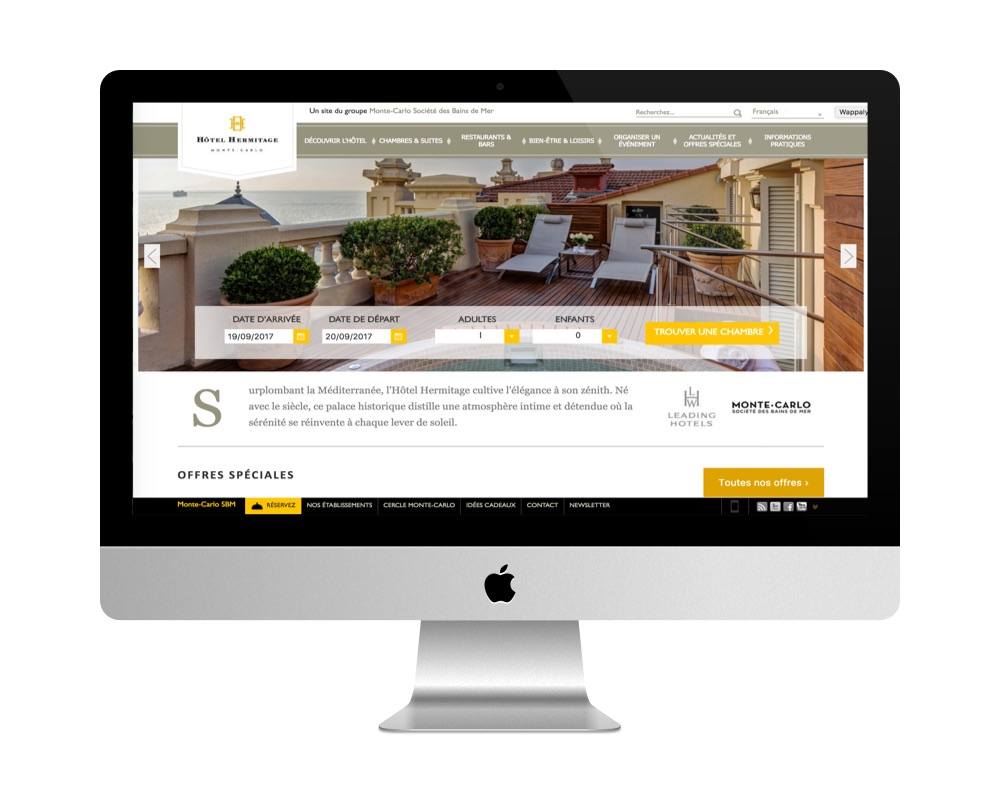 Le site de l'Hôtel Hermitage - à Monaco - fait avec WordPress