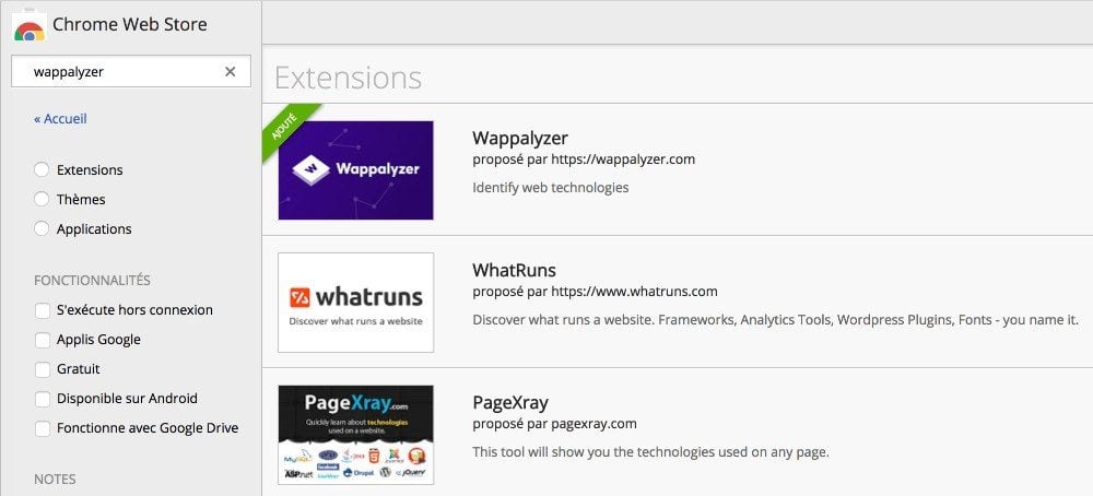 Extension Wappalyser pour voir quels sites sont faits avec WordPress
