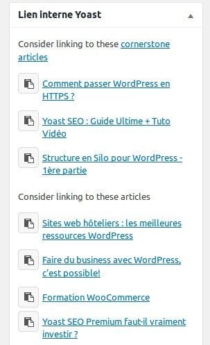 Cornerstone Yoast SEO - Suggestion de liens