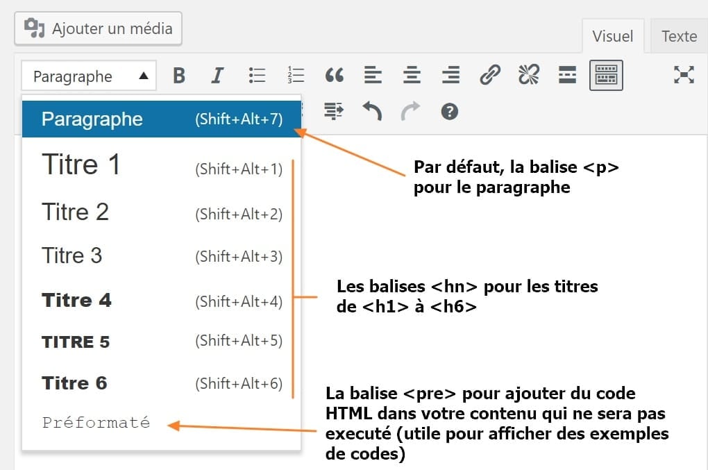 les balises article WordPress
