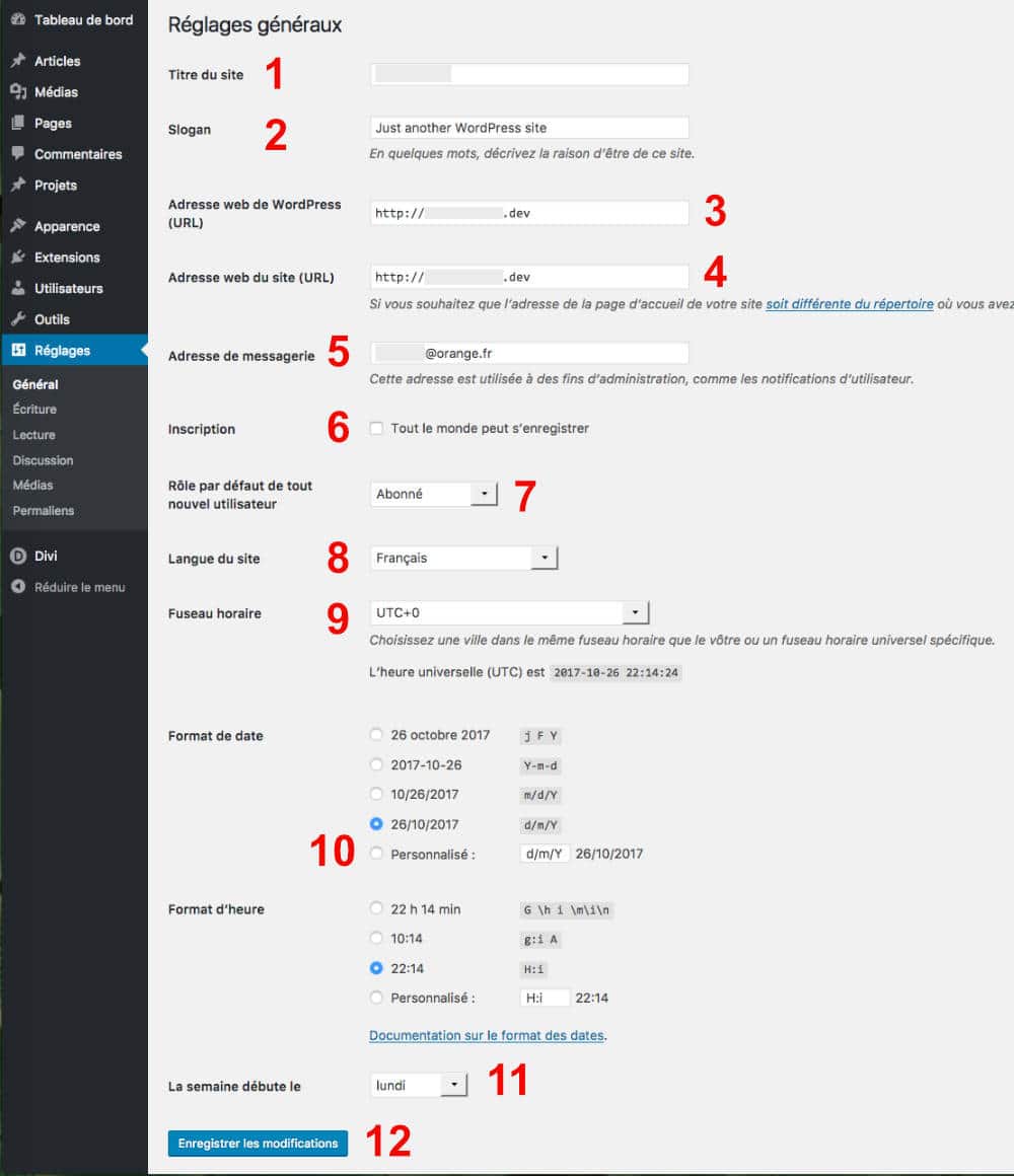 Les réglages de WordPress : onglet Général