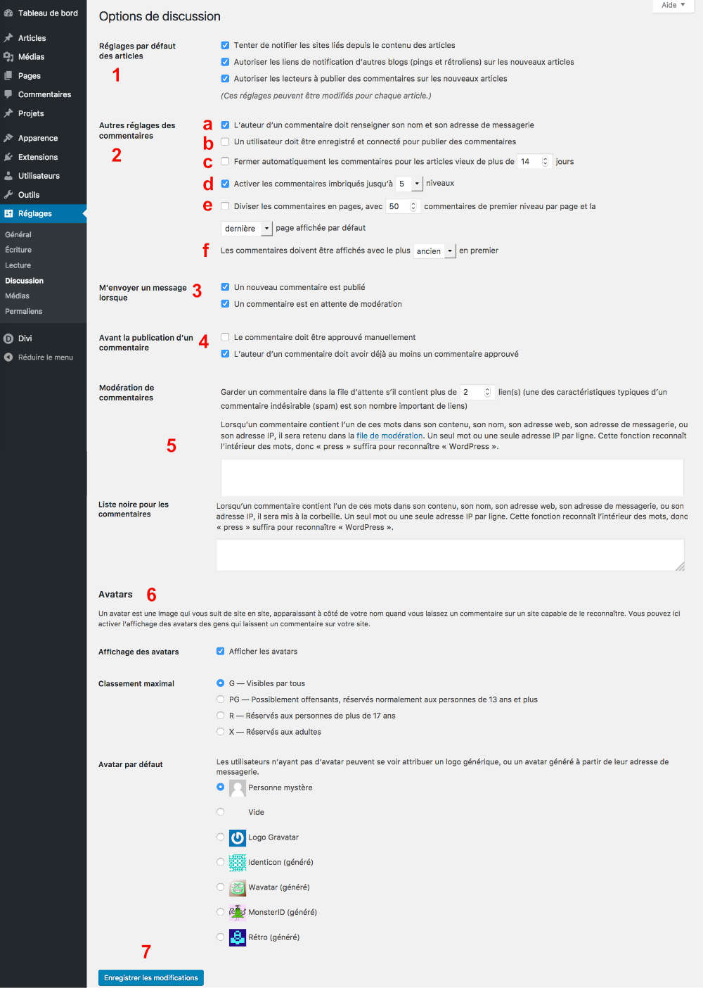 Les réglages de WordPress : onglet Discussion