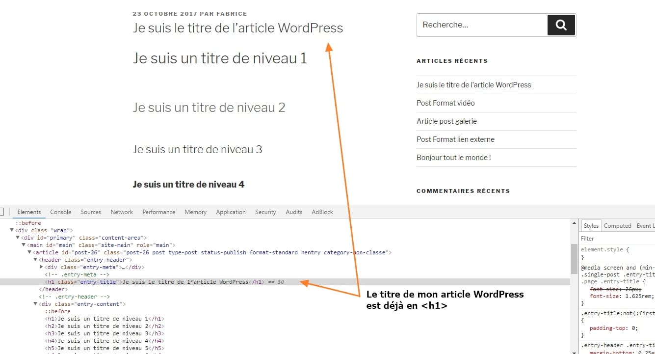 titre de niveau 1 WordPress article