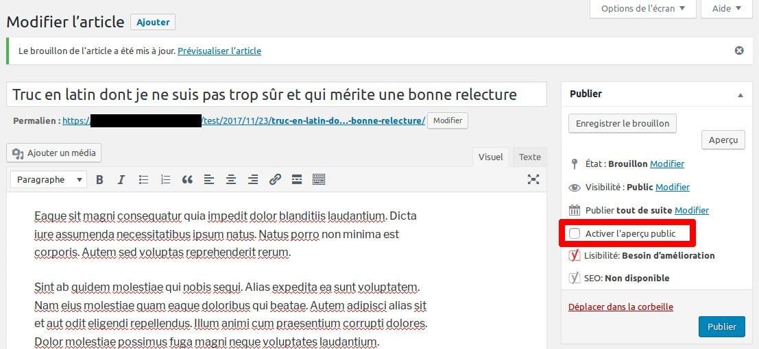 Comment partager vos brouillons d'articles - Comment activer l'aperçu public depuis la section Articles de votre tableau de bord