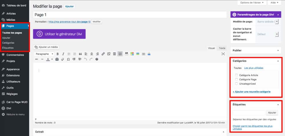 Ajouter des tags et des catégories à une page