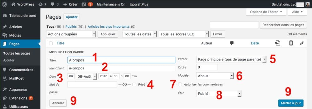 Modifications dans l'écran "toutes les pages"