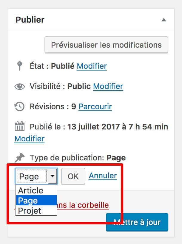 Plugin Post Type Switcher en action
