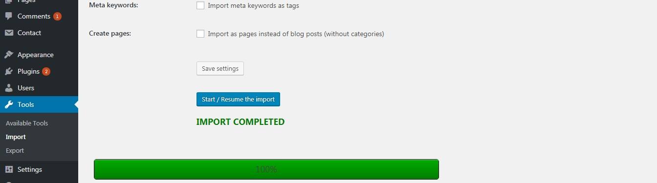 Migrer Joomla vers WordPress - Import termine