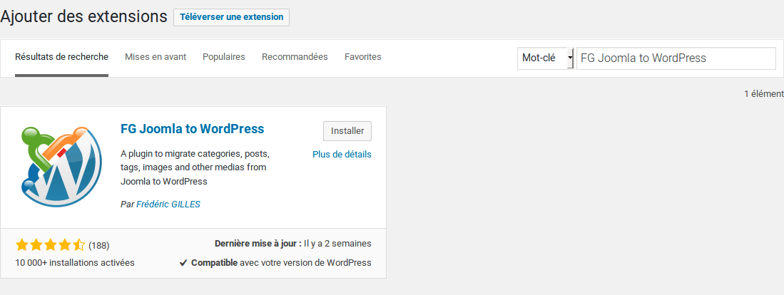 Migrer Joomla vers WordPress - Installer l extension FG