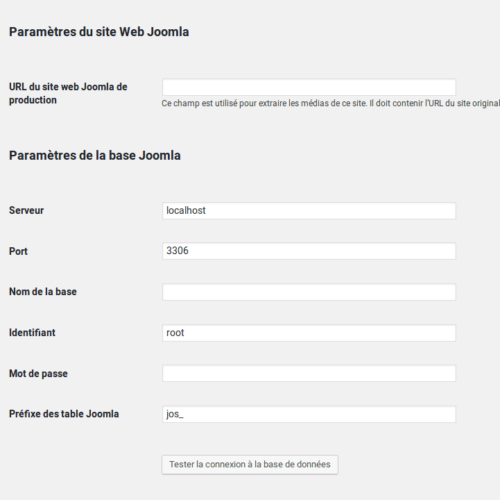 Migrer Joomla vers WordPress - Parametres joomla